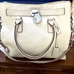 Michael Kors Large Hamilton Cream Leather Tote Bag